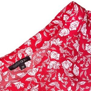 Papermoon 2X Women’s Sheer red top floral pattern cuffed sleeves v neck